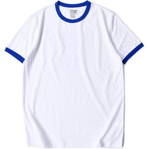 เสื้อยืดคอกลมแขนสั้นทรงรีกูลาร์สำหรับผู้ชาย รุ่นคัสตอม สีขาวขอบน้ำเงิน - Product Image 1