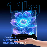 Ventilador de Escritorio LED 3D Pequeño de 20 cm, Letrero Holográfico, Pantalla Publicitaria para Negocios, Luz con Logotipo, Lámpara Holográfica Recargable para Exteriores