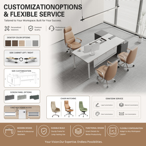 Table de bureau moderne avec armoire latérale, solution de rangement pour bureau de direction, PDG, <span class=keywords><strong>directeur</strong></span> général, salle de bureau, OEM ODM disponible - Product Image 5