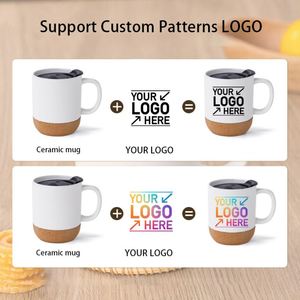 Custom Logo <b>Personalized</b> Gift Stoneware <b>Cup</b> Office Home Indoor Milk Coffee Drinks Ceramic Mug with Cork Base and Sliding Lids - Product Image 6