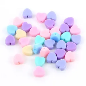 Acrylic Charm Beads Heart Pastel At Random Color 8mm x 8mm( 3/8"x 3/8"),Hole:approx 1.5mm