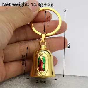자동차 가방 장식 보석 열쇠 고리 액세서리에 대한 빈티지 작은 금속 벨 과달루페 펜던트 - Product Image 3