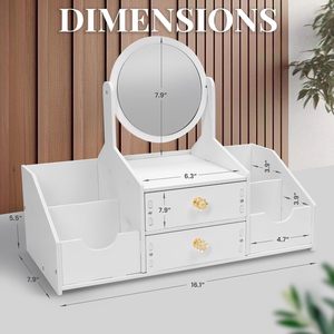 Modern Design Cosmetic Storage Box PVC Plastic Jewelry Drawer Storage with <b>Mirror</b> for Household Skin Care Rack - Product Image 2