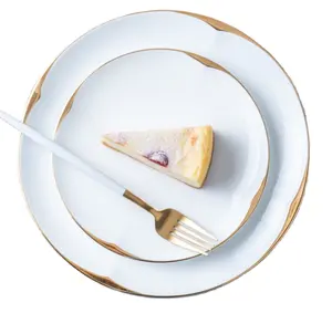 Luxury Tableware Hand Painting Fine Bone China Plate Golden Ceramic Round Plates