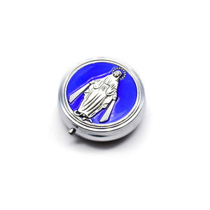 Caja redonda de aleación de zinc para joyería, tapa con espejo de 6cm, estuche de almacenamiento con diseño religioso para regalo de collar de rosario - Product Image 4