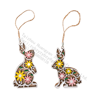Ornement suspendu en bois en forme de lapin, motif floral ajouré, décoration de printemps et de Pâques, lapin découpé double couche, pour étagère, plateau à niveaux, style ferme
