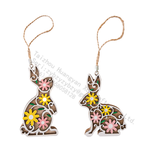 Decorazione Pasquale in Legno a Forma di Coniglio, Ornamento Floreale a Doppio Strato per Mensole e Vassoi, Stile Rustico - Product Image 6