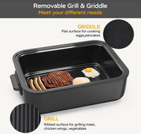 Grill et friteuse à air chaud 6-en-1, plaque de cuisson électrique de table avec pot antiadhésif, multicuiseur de comptoir sans fumée