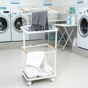 Organisateur de rangement pour vêtements <span class=keywords><strong>à</strong></span> 2 niveaux, <span class=keywords><strong>panier</strong></span> <span class=keywords><strong>à</strong></span> <span class=keywords><strong>linge</strong></span>, étagère roulante, organisateur de garde-robe en métal pour la chambre <span class=keywords><strong>à</strong></span> coucher et la salle de bain - Product Image 5