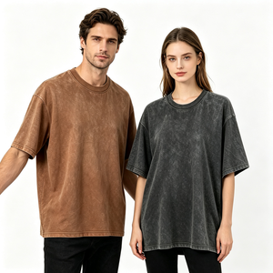 Camiseta de Hombre 100% Algodón Puro con Lavado Ácido, Cuello Redondo Oversize, Logo Personalizado, Hombro Caído, Estilo Urbano Premium de Alto Gramaje - Product Image 2