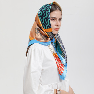 HOSHOM OEM ODM Custom Logo Fashion <strong>Silk</strong> Square Scarves Printing High Quality Women 100% Imitated <strong>Silk</strong> Scarf Bandana