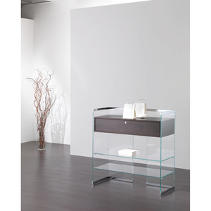 Modern Glass <b>Console</b> <b>Table</b> With Drawer And Shelves 103x40x100 Cm Glossy White Living Room Cabinet - Product Image 1