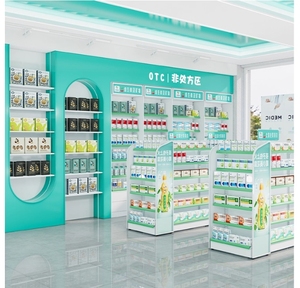 Étagère de supermarché pliable en acier robuste et bois, réglable, autoportante, simple face, pour pharmacie, sûre et non toxique pour les médicaments - Product Image 3