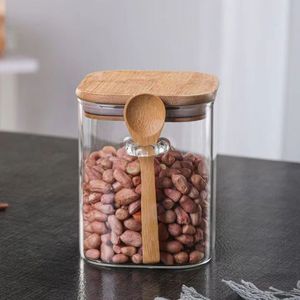 <span class=keywords><strong>Set</strong></span> di contenitori per cucina in vetro 3Pc chiaro a tenuta stagna di vetro quadrato con coperchio di bambù con cucchiai di bambù per chicchi di caffè - Product Image 4