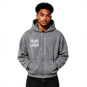 Custom Acid Wash Cotton Zip Up Hoodie Men Oversized Vintage Washed Streetwear <b>Jacket</b> Zip Up Sweatshirt For Men 2026 - Product Image 1