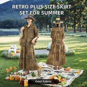 Conjunto de media falda de talla grande para mujer de estilo étnico Retro de gran venta elegante y de moda transpirable para el verano - Product Image 2