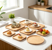 Ensemble de plateaux de service en bois à bords surélevés et coins arrondis, grain naturel, pour le petit-déjeuner et le thé, personnalisable OEM