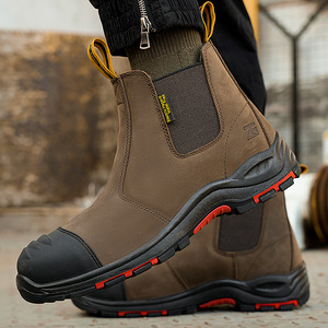 ZG L603-1 Mining Industrial Slip on <strong>Work</strong> Safety <strong>Boots</strong> Without Lace Genuine Leather <strong>Black</strong> Safety <strong>Boots</strong> No Lace Safety Shoes HRO - Product Image 2