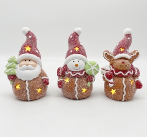 Figurines de Noël en céramique peintes à la main avec bonhomme de neige du père Noël pour la décoration de vacances - Product Image 2
