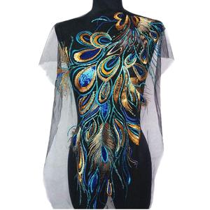 1PC Large Embroidery <strong>Sequin</strong> <strong>Bird</strong> Feather Fabric Lace <strong>Applique</strong> Net Trim Sew on Collar <strong>Patch</strong> for Party Wedding Dress Bridal DIY - Product Image 1
