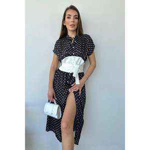 Vestido de lunares negros de alta calidad al por mayor, talla única XL, opciones de logotipo personalizado, mangas abullonadas, estilo halter, ideal para ropa de club, primavera. - Product Image 3