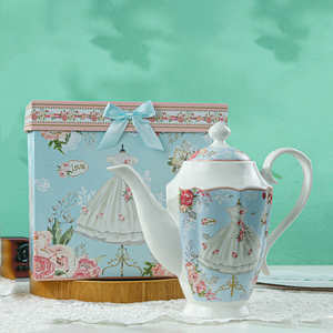 Juego de Café Estilo Europeo en Caja de Regalo, Juego de Té de Cerámica con Tetera, Taza de Té con Estampado de Vestido de Novia y Juego de Platillos - Product Image 3