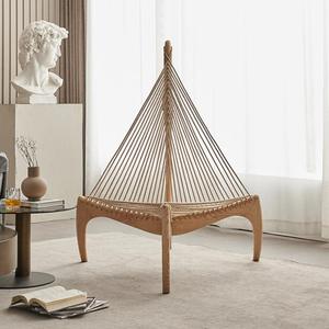 Fauteuil d'armonica en bois d'acacia massif fait main avec <span class=keywords><strong>corde</strong></span> marine tressée, chaise longue scandinave moderne - Product Image 2