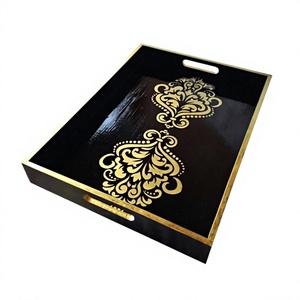 Plateau de service élégant en bois écologique avec poignées, motif animalier et floral, durable, fait main, compatible lave-vaisselle et micro-ondes, pour la maison - Product Image 2