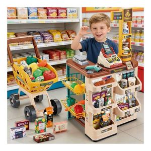 Supermarché de jeu pour enfants, caisse enregistreuse, panier de courses, jouet de rôle pour épicerie - Product Image 5