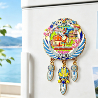 Aimant de réfrigérateur en métal avec plateau et crochet, série de souvenirs de voyage, motif en relief émaillé de la scène du pont Palm Bridge de la côte de Haikou