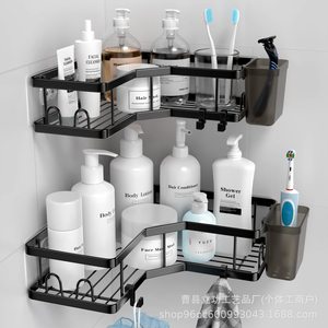 Estante de almacenamiento para baño, estante triangular montado en la esquina, sin perforación, plegable, giratorio, duradero, para tocador de baño - Product Image 1