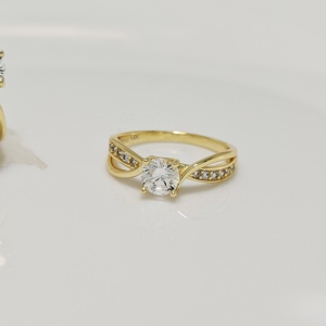 Anello di fidanzamento <span class=keywords><strong>solitario</strong></span> taglio brillante 14K <span class=keywords><strong>1</strong></span>/20 pieno di gioielli in oro che fanno forniture di anelli pieni d'oro per le donne - Product Image 2