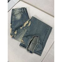 Jean déchiré pour homme, coupe droite, effet vieilli, bords bruts, style vintage, streetwear décontracté Y2K, vente en gros, nouveau modèle de créateur