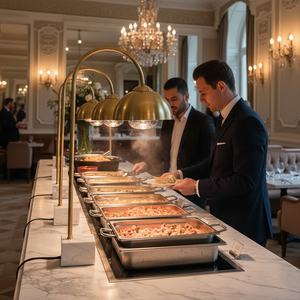 โคมไฟอุ่นอาหารสแตนเลสแบบตั้งพื้นจากโรงงานโดยตรง พร้อมฐานหินอ่อนกันลื่นแข็งแรง สำหรับใช้ในบุฟเฟ่ต์ - Product Image 1