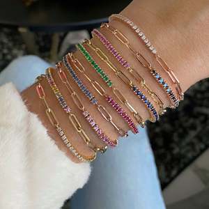 Ensemble de bijoux de mode plaqué or 18 carats Bracelets de chaîne à maillons en zircon coloré empilables pour bracelet bijoux à breloques - Product Image 2