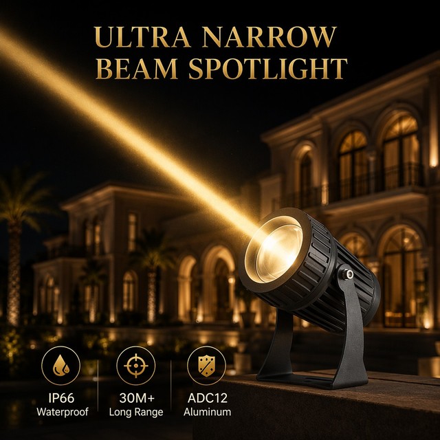 IP66 Waterproof ADC12 Aluminum 3 Degree Ultra Narrow Beam LED Spotlight 10W Tempered Glass 2-Year Warranty Architectural