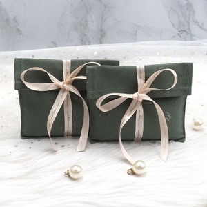 Custom Logo Printing Canvas Flap <b>Gift</b> Comb Jewelry Bag With Ribbon Green Soild Cotton <b>Envelope</b> Packaging Dust Pouch - Product Image 3