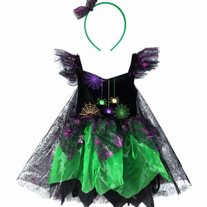 Carnival Halloween Black Witch Cosplay Green Web <strong>Spider</strong> Fluffy Dress <strong>Costume</strong> for <strong>Girl</strong> - Product Image 1