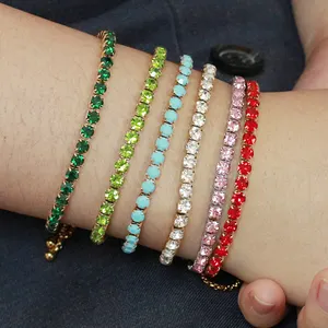 Wholesale Custom Women Fashion Jewelry Adjustable Stainless Steel Gold Stone Gemstone Crystal Friendship Tennis Bracelets