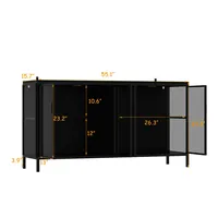 Buffet à porte en verre noir de 55.1 ''W avec éclairage LED, armoire de buffet de salle à manger moderne avec 4 portes en verre