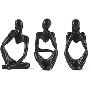 Набор из 3 коллекционных фигурок из черной смолы для украшения помещений, черная декоративная статуя истончика, абстрактная Художественная Скульптура