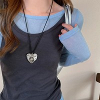 Nouveau Collier Long Plissé en Corde Noire en Forme de Cœur Élégant pour Femme, Chaîne de Pull Réglable en Laiton Plaqué Argent, Idéal Cadeau