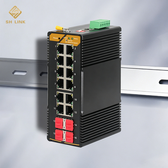 16-Port Gigabit Industrial Switch SNMP Managed QoS 4 SFP Fiber Slots DIN-Rail Mount Stock SH-GM04012-P SH LINK Premium Version