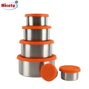Stackable airtight food container stainless steel 304 colorful silicone lid nesting storage boxes stackable container