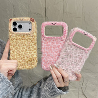 Coque de téléphone Y2K Kawaii élégante à imprimé léopard, douce et duveteuse, pour iPhone 18 17 Pro Max 16 15 14 13, avec protection de l'objectif et motif chat et nœud