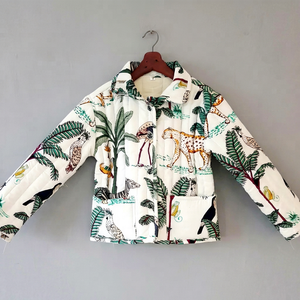 Veste matelassée réversible en coton pour filles, imprimé animal, poche, manches longues, col rabattu, multi-saisons - Product Image 1