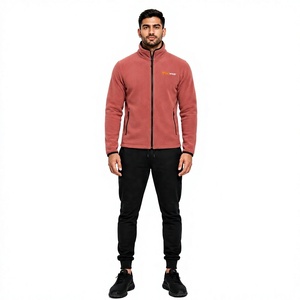 Men's Stand Collar Polar <b>Fleece</b> Jacket Windproof <b>Zipper</b> Casual Winter Long Sleeve Solid Pink Eco-Friendly Breathable - Product Image 1