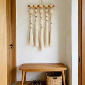 Décoration <span class=keywords><strong>murale</strong></span> minimaliste bohème en macramé <span class=keywords><strong>pour</strong></span> salon, nœuds de gourde tressés, pompons, <span class=keywords><strong>pour</strong></span> entrée et chambre - Product Image 3