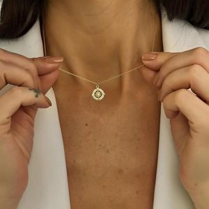 Golden Compass Pendant <b>Necklace</b> Zinc Alloy Pave Setting Everyday Wear Fashion Jewelry - Product Image 3