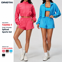 Ensemble deux pièces Dingtai pour femme, col montant, fermeture éclair, veste légère à manches longues et short large pour l'extérieur